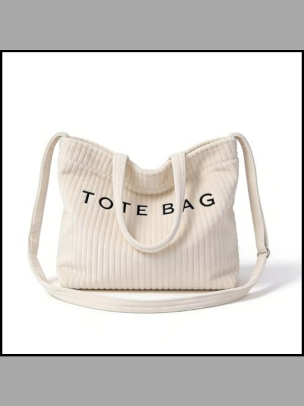 Corduroy Letter Print Hobo Tote Bag Adjustable Strap Crossbody Satchel
